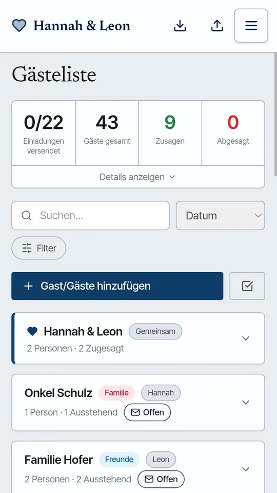 Gästeliste — Screenshot